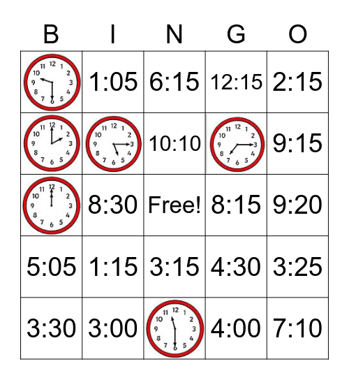 What time is it? Bingo Card
