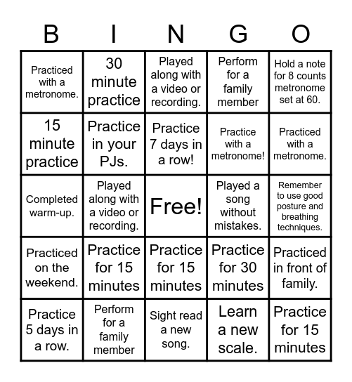 Practice Bingo! Bingo Card