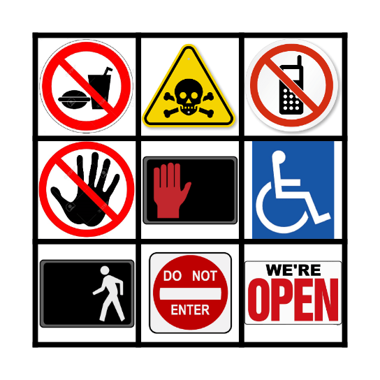 Safety Sign Bingo Card