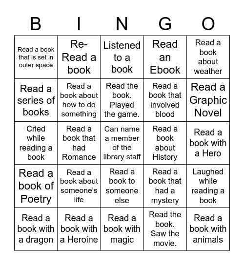 Mill Creek Library Book Bingo Card