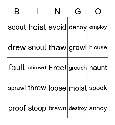 Vowel Diphthongs & Digraphs Bingo Card