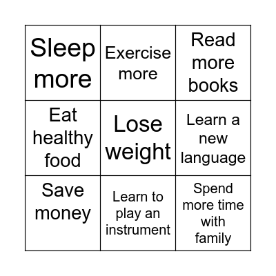New Year's Resolutions Bingo Card