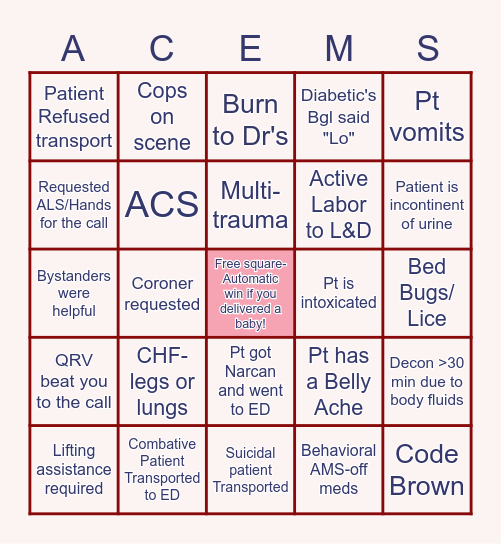 Aiken County EMS BINGO Card