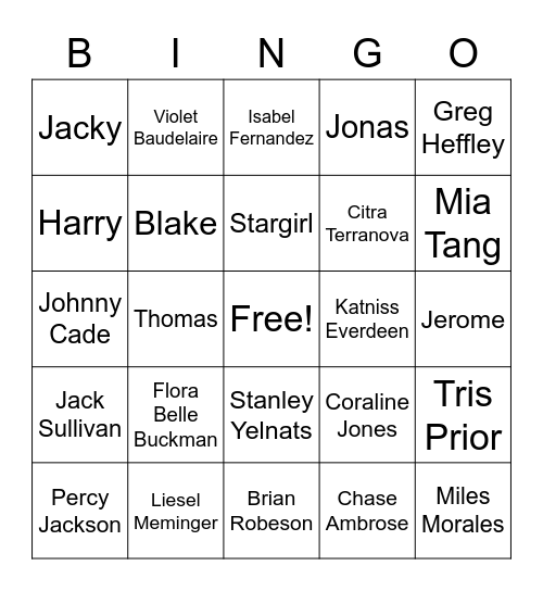 Character Bingo Card