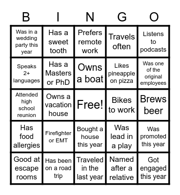 Team Bingo Card