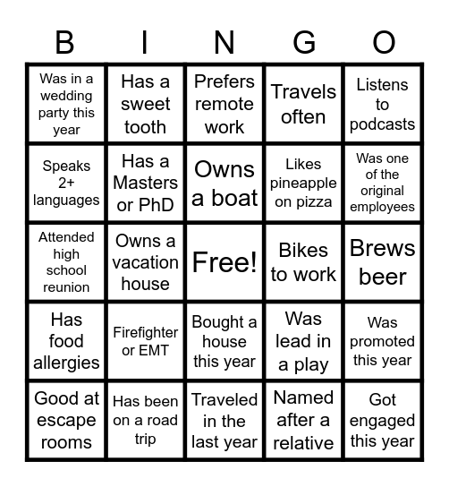 Team Bingo Card