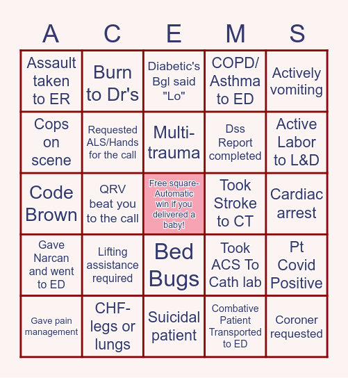 Aiken County EMS BINGO Card