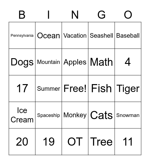 Sentence Writing Bingo Card
