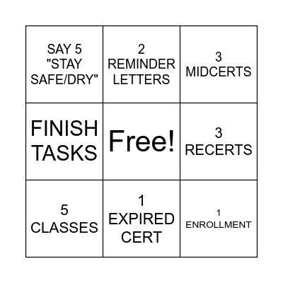 WIC Bingo Card