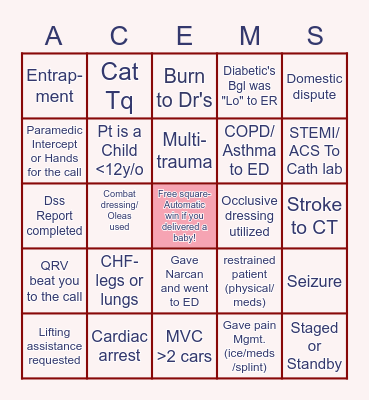 Aiken County EMS BINGO Card
