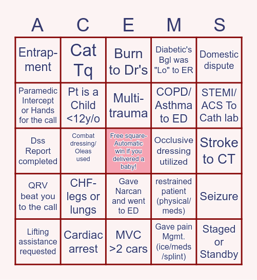 Aiken County EMS BINGO Card