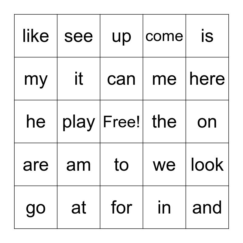 Sight Word 1 Bingo Card