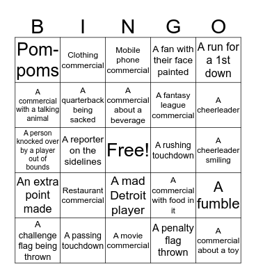 Lions-Eagles Football Game Bingo Card