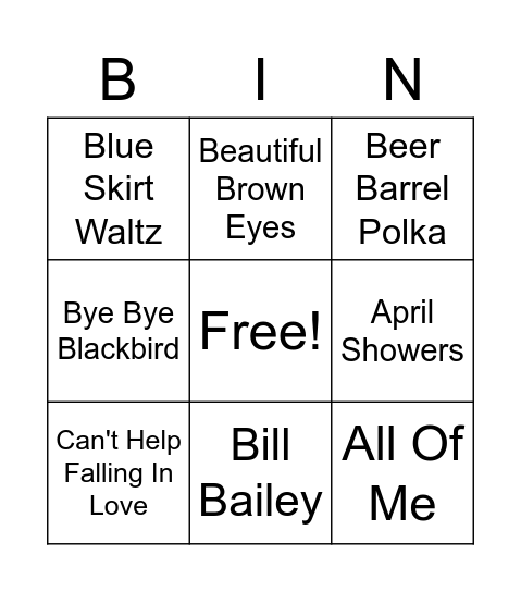 Blue Music Bingo Card