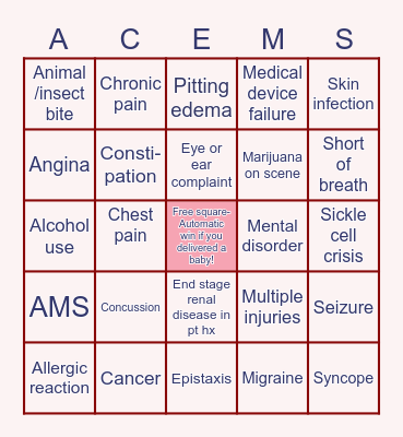 Aiken County EMS BINGO Card