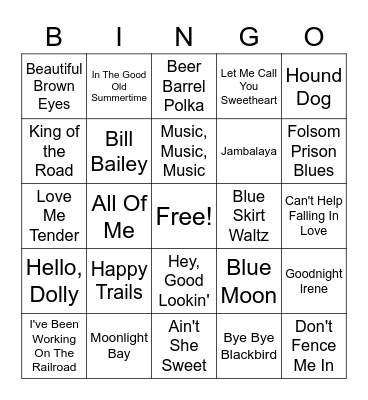 Blue Music Bingo Card