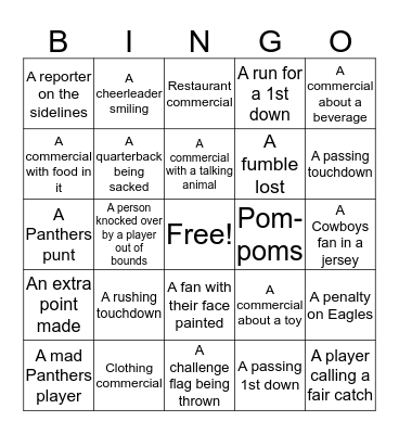 Lions-Eagles Football Game Bingo Card