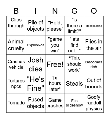 Lets Game it Out Bingo Card