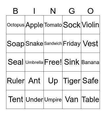 New Word Bingo Card
