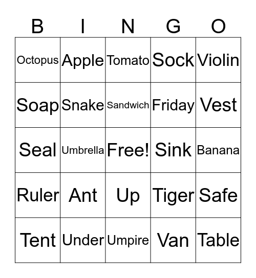 New Word Bingo Card