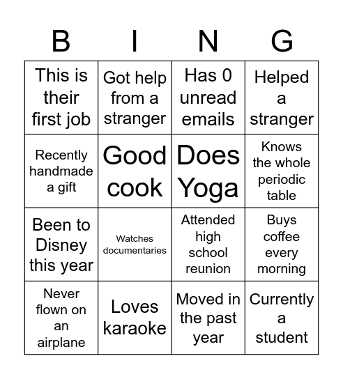 People Bingo Card