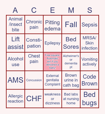 Aiken County EMS BINGO Card