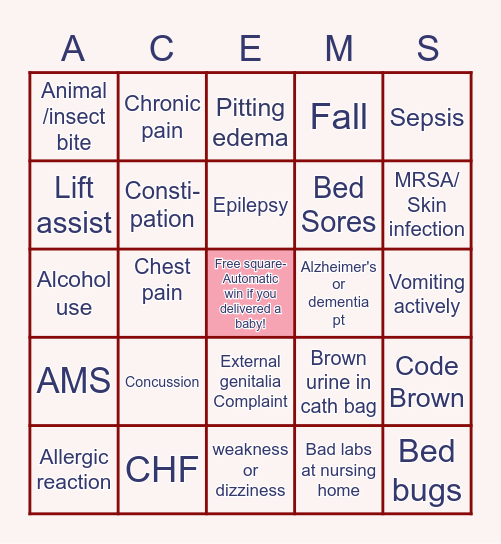 Aiken County EMS BINGO Card