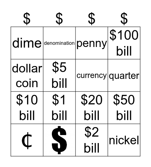 Money Basics Bingo Card