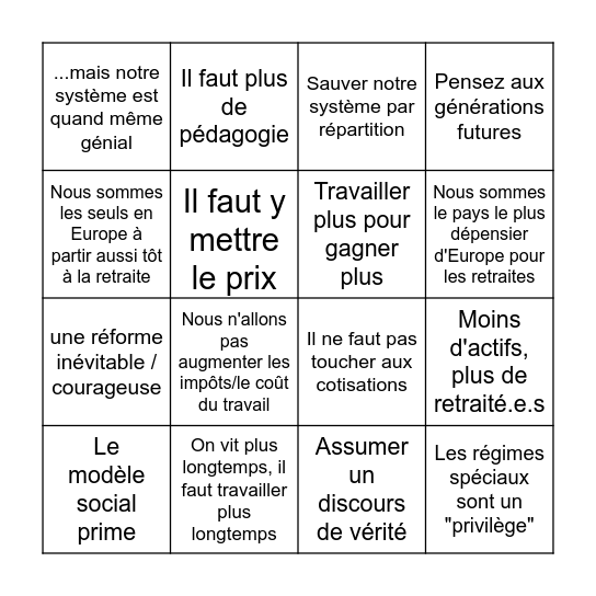 Bingo réforme des retraites Bingo Card