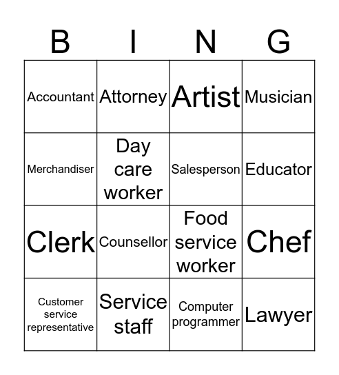 Careers bingo  Bingo Card