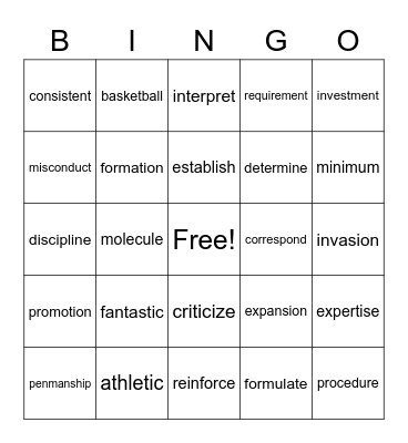 3 SYLLABLE WORDS Bingo Card