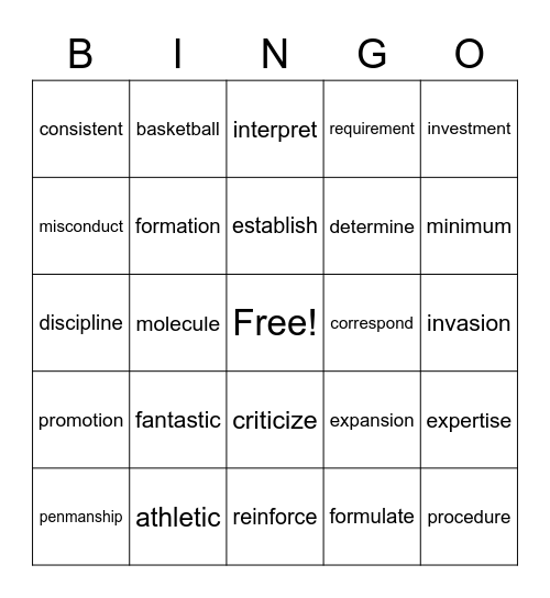 3 SYLLABLE WORDS Bingo Card