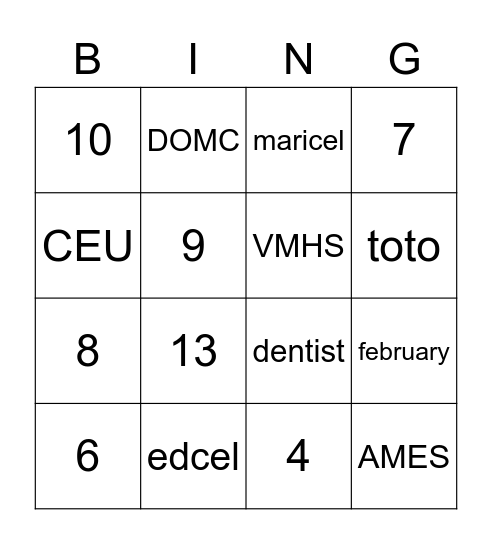 Untitled Bingo Card