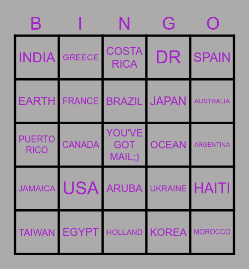 MR WORLDWIDE bingo Card
