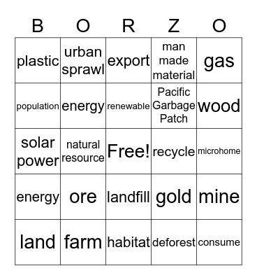 Human Impact Bingo Card