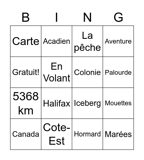 Nouvelle-Écosse Bingo Card