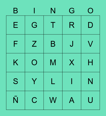 Spanish Alphabet Bingo Card