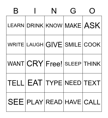 VERBS Bingo Card
