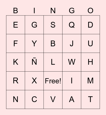 Spanish Alphabet Bingo Card