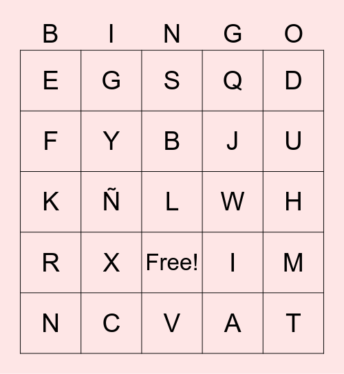 Spanish Alphabet Bingo Card