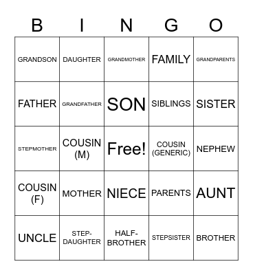 ALL ABOUT FAMILY Bingo Card