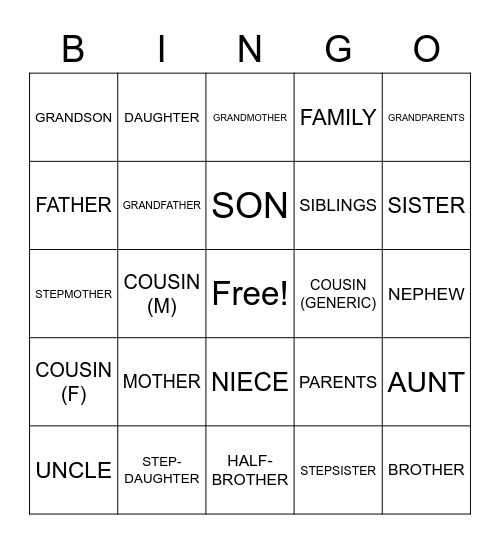 ALL ABOUT FAMILY Bingo Card