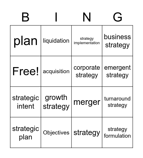 Strategy Bingo Card