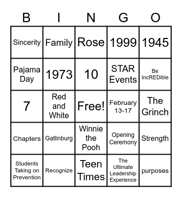 FCCLA Bingo Card