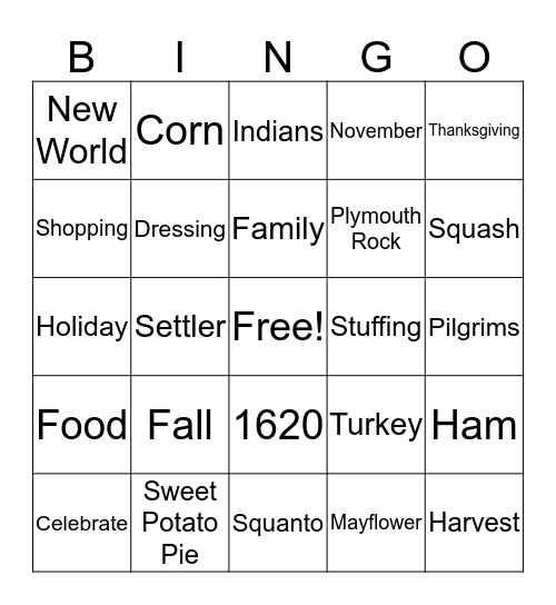 THANKSGIVING Bingo Card