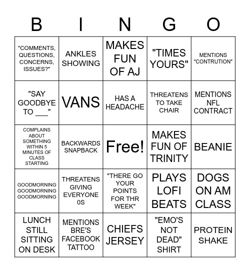 MR. MARTIN BINGO Card