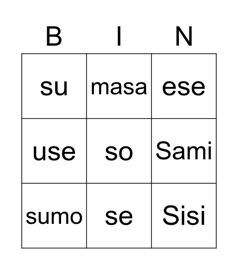 Letra Ss Bingo Card