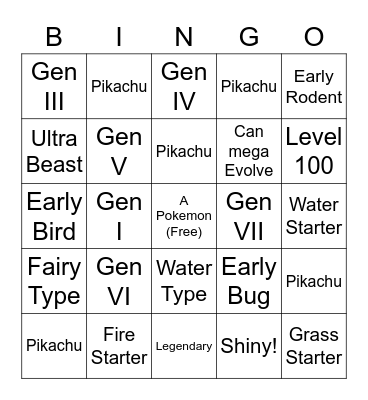 Pokemon Club Wonder Trade Bingo Card