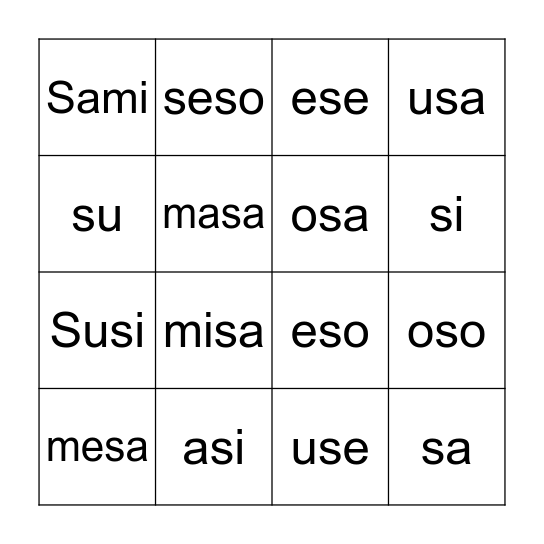 Letra Ss Bingo Card