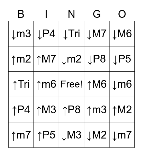 Interval Bingo Card